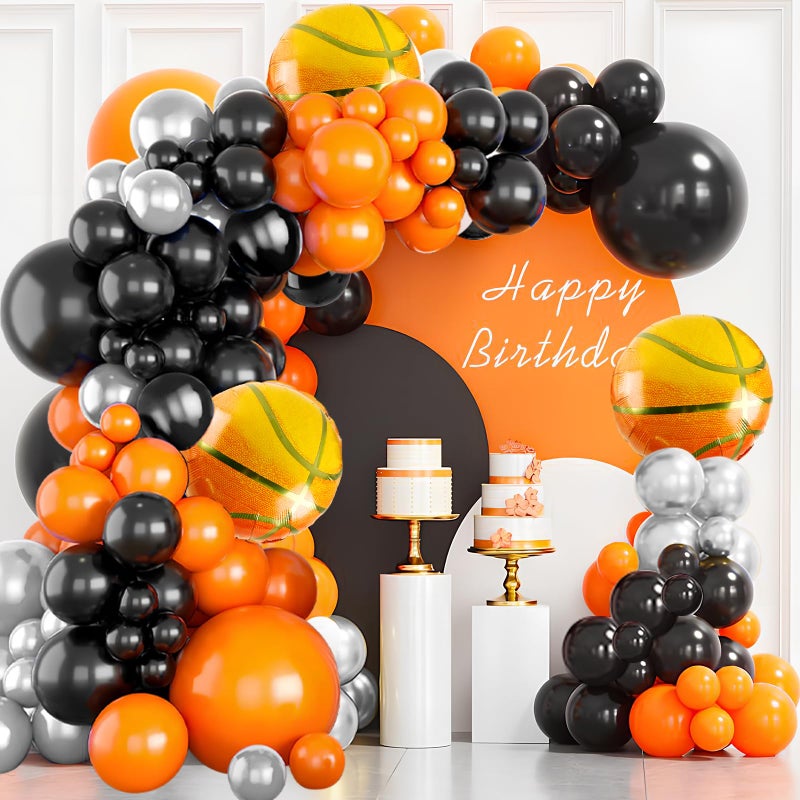Lukinuo Basketball Balloon Arch kit Black Orange Metallic Silver Balloons Garland Arch Sports Themed Party Balloon Basketballs Party Decoration for Sport Theme Party all Star Space Jam Birthday Decor - Image 1